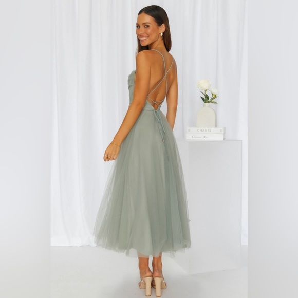 Hello Molly Sage Green Tulle Midi Dress! - Picture 3 of 8